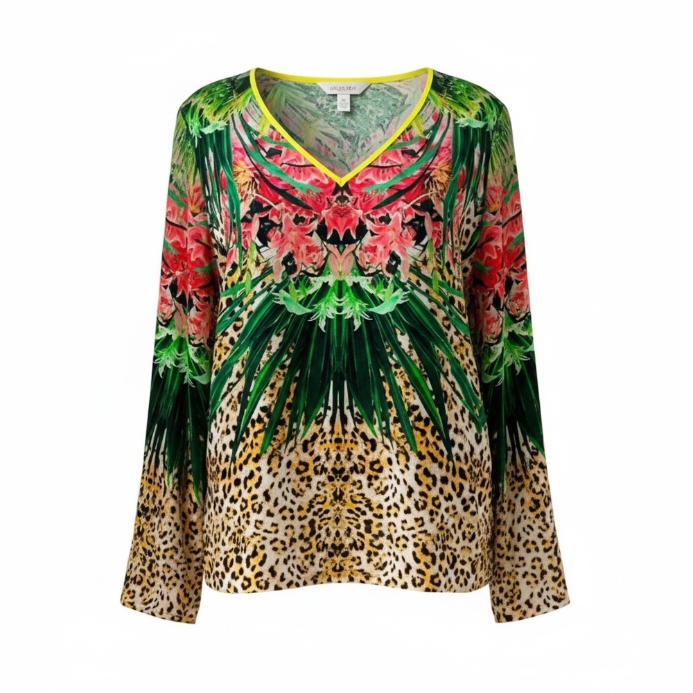 Elie Tahari Women's Floral animal print Tunic V-Neck Long Sleeve Size L NWOT